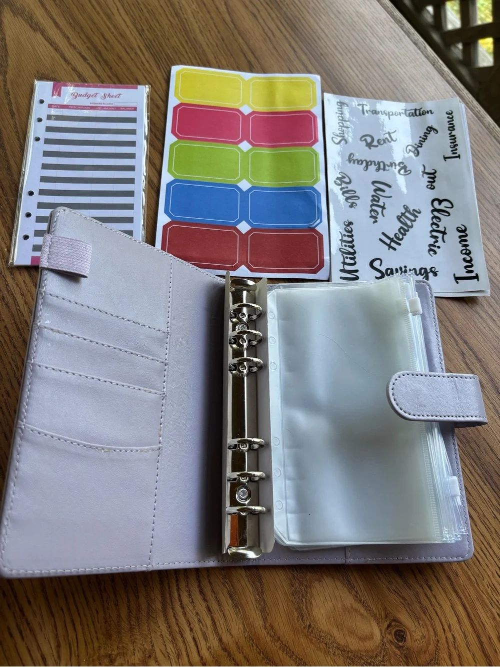 Leatherette Lilac Budget Planner Binder with Stickers and Zipper Pockets